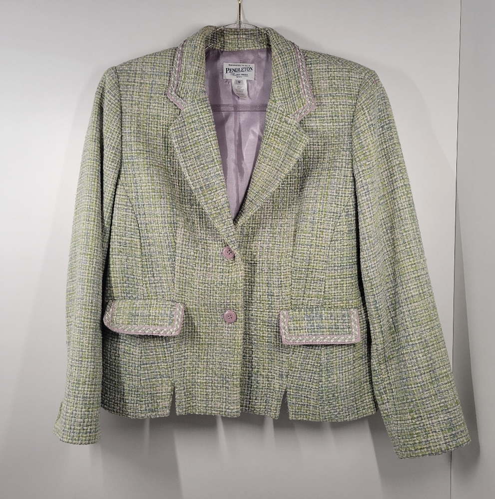 Pendleton Green Purple Tweed 2 Button Blazer Jack… - image 1